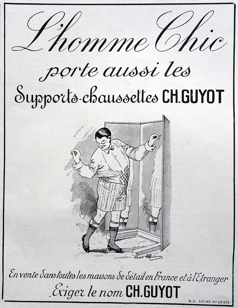 PUBLICITE ANCIENNE - L'HOMME CHIC PORTE AUSSI LES SUPPORTS-CHAUSSETTES CH.GUYOT © L'Illustration - 1920-1930