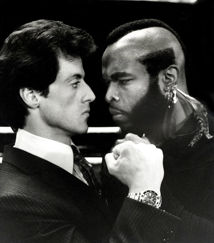Sylvester Stallone et Mister T en face à face dans le film "Rocky III" - 1982 © Photo sous Copyright