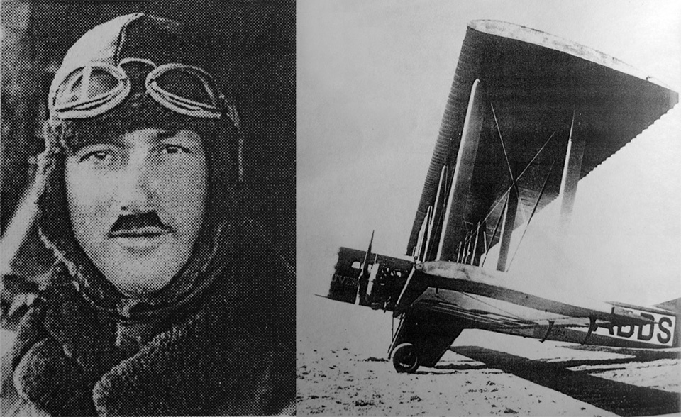 L'aviateur Lucien Bossoutrot avec un Farman Goliath en 1920.