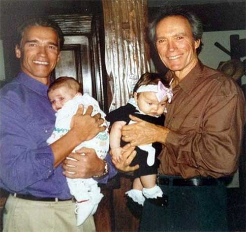 Arnold-Schwarzenegger-with-his-son-Patrick-and-Clint-Eastwood-with-his-daughter-Francesca / Arnold Schwarzenegger avec son fils Patrick et Clint Eastwood avec sa fille Francesca
© Photo sous Copyright