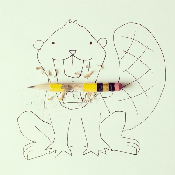 javier-perez - un castor mange un crayon de papier