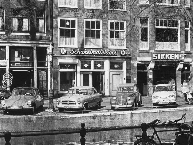carte postale ancienne de villes et de vieilles voitures - spiegelgracht amsterdam