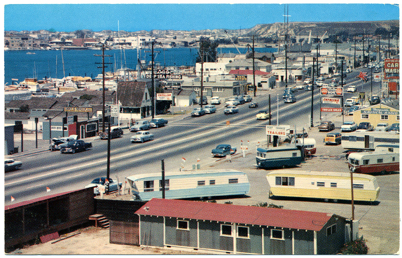 carte postale ancienne de villes et de vieilles voitures - newport beach california