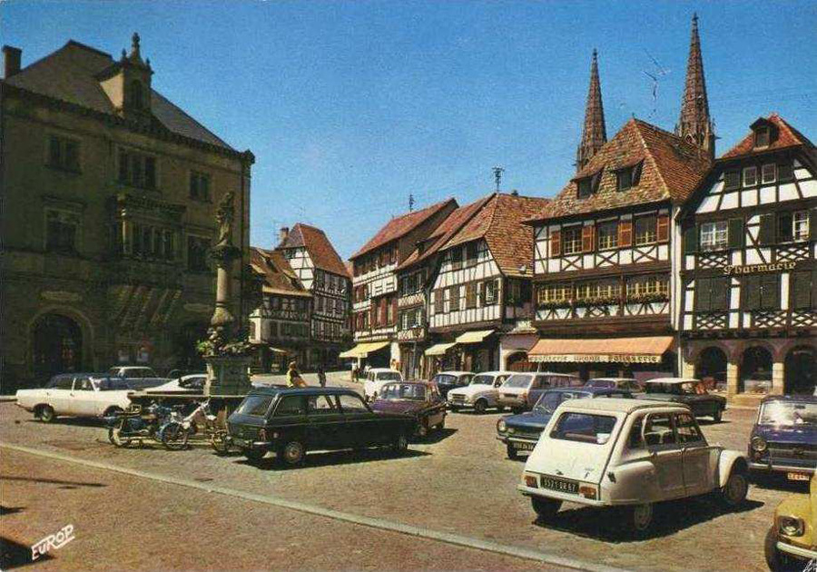 carte postale ancienne de villes et de vieilles voitures - obernay dep 67
