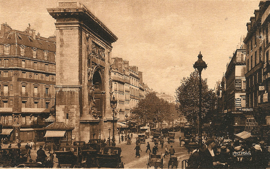 carte postale ancienne de villes et de vieilles voitures - paris porte st denis dans les année 1900 - 1930
