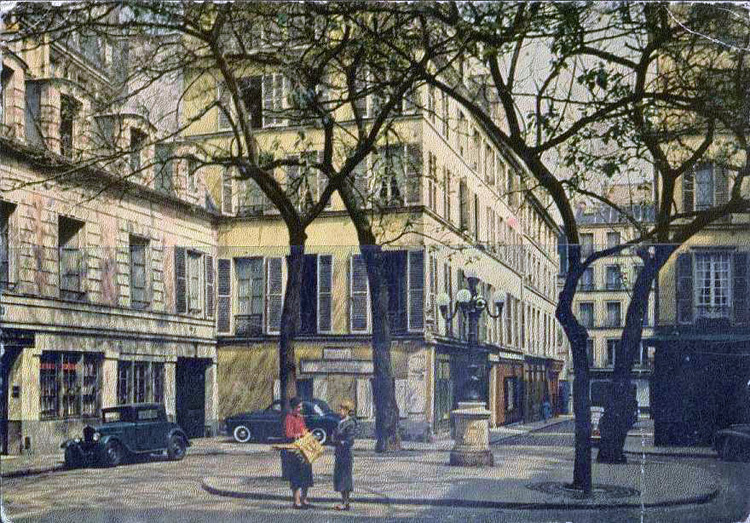 carte postale ancienne de villes et de vieilles voitures - place furstenberg à paris