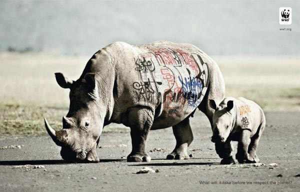 des rhinocéris avec des tags What will it take before we respect the planet ? © WWF

