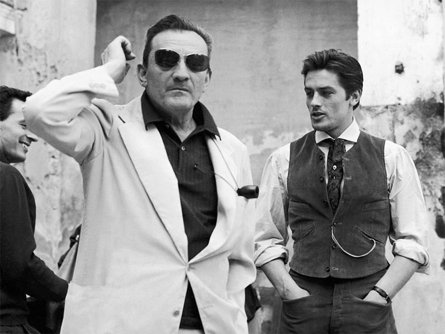 Alain Delon et Luchino Visconti pendant le tournage du film "Le guépard" - 1963 © Photo sous Copyright